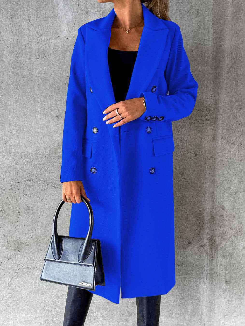 Women's Double-Breasted Long Wool Coat - Slim Fit