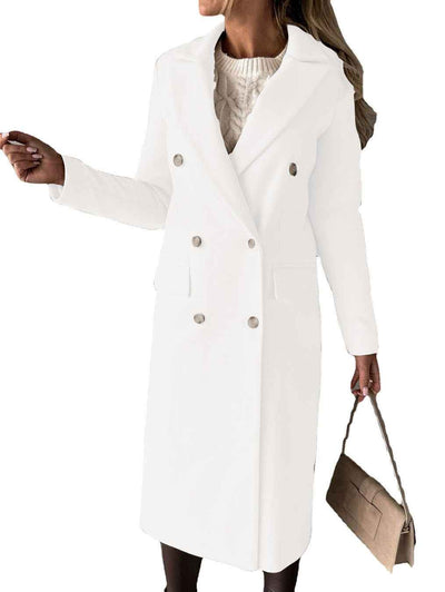 Women's Double-Breasted Long Wool Coat - Slim Fit