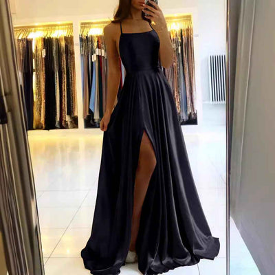 Amazon Long European And American Style Dress Slim Strap Back-to-back Dress High Slit Dance Host Dress