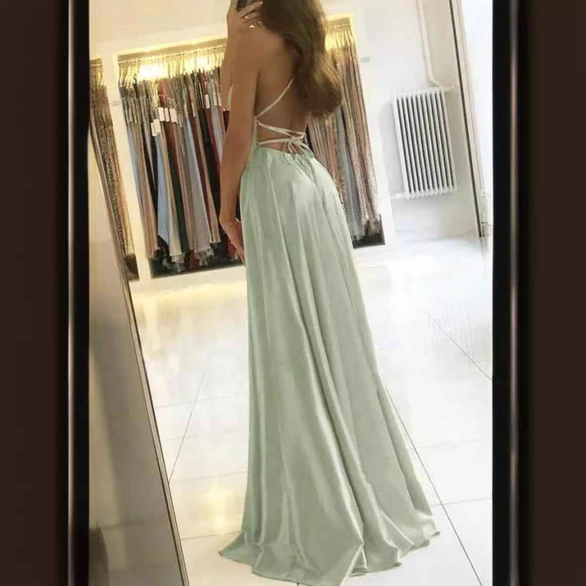 Amazon Long European And American Style Dress Slim Strap Back-to-back Dress High Slit Dance Host Dress
