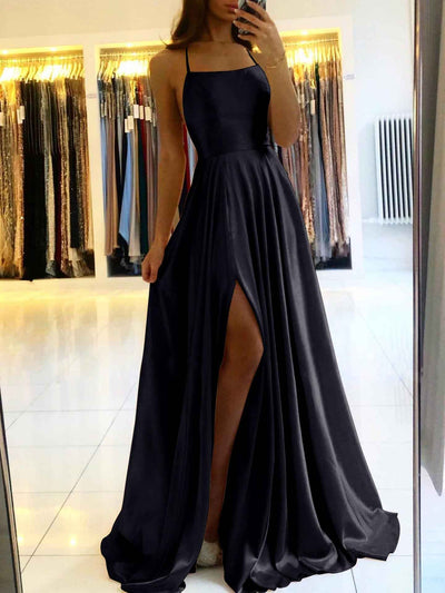 Amazon Long European And American Style Dress Slim Strap Back-to-back Dress High Slit Dance Host Dress