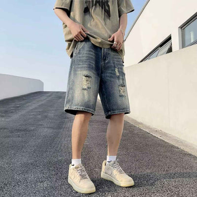 American-style Retro Tattered Jeans Men's Shorts Denim