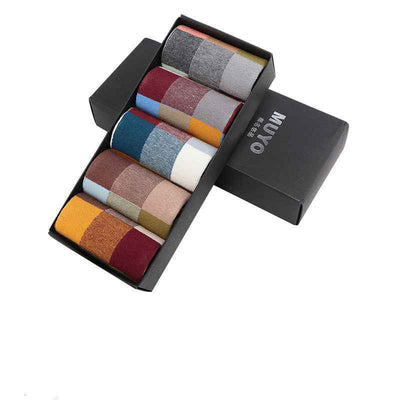 Cotton Medium Tube Classic Plaid Socks For Men