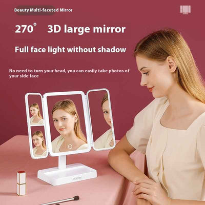 Desktop Three-fold Makeup Mirror With Light Internet Celebrity Dressing Retouching Supplementary Lighting