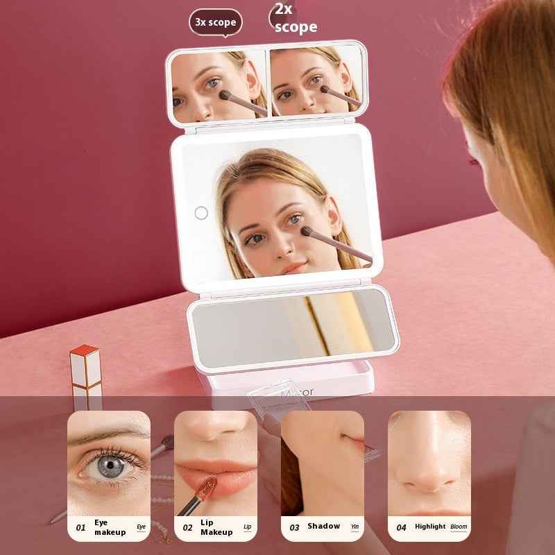 Desktop Three-fold Makeup Mirror With Light Internet Celebrity Dressing Retouching Supplementary Lighting