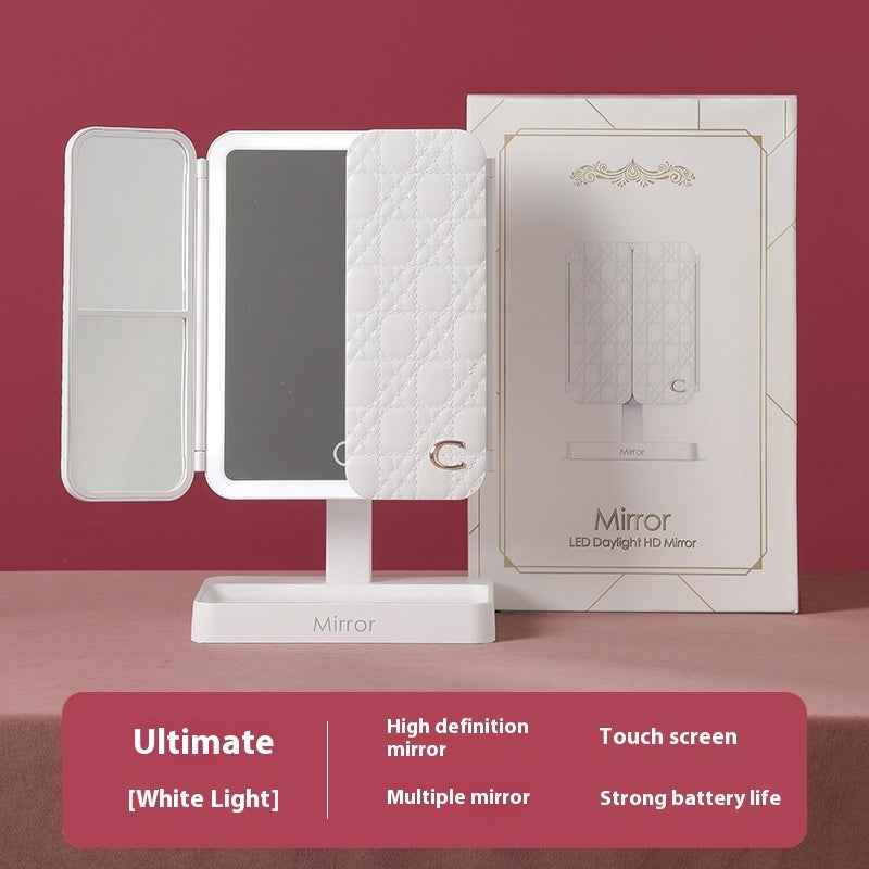 Desktop Three-fold Makeup Mirror With Light Internet Celebrity Dressing Retouching Supplementary Lighting