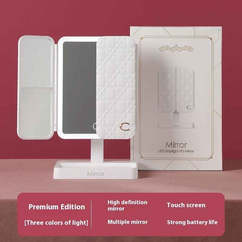 Desktop Three-fold Makeup Mirror With Light Internet Celebrity Dressing Retouching Supplementary Lighting