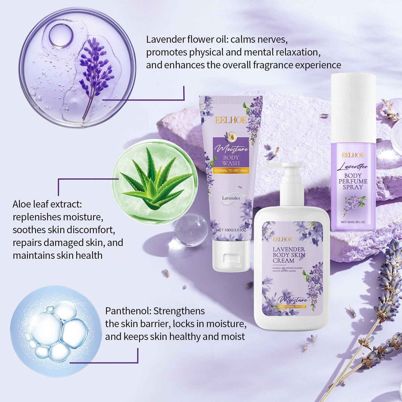 Lavender Body Skin Care Set Gentle Moisturizing Skin