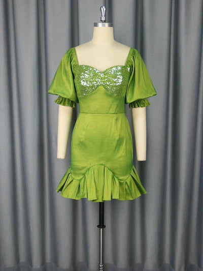 Sequin Stitching Ruffled Banquet Sheath Evening Dress