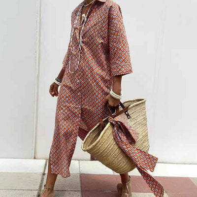 Striped Shirt Dress With Belt Fashion Half-sleeved Lapel Button Cardigan Dresses Women's Clothing