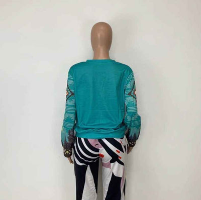 Christmas Tree Print Round Neck Long Sleeve Ladies T-shirt Sweatshirt