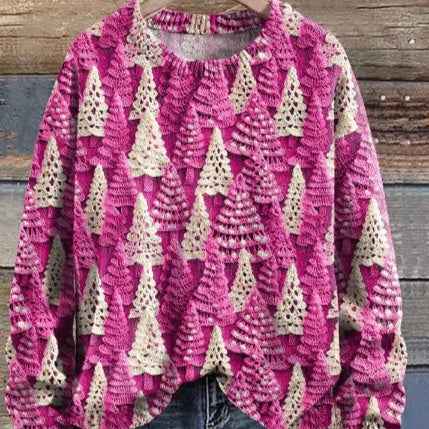 Christmas Round Neck Sweater 3D Digital Printed Loose Long Sleeves