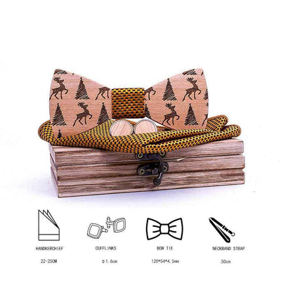 Christmas gift elk design wooden bow tie