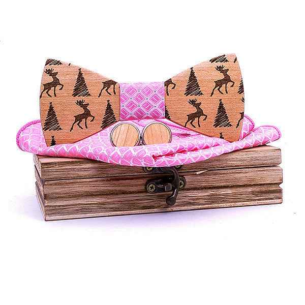 Christmas gift elk design wooden bow tie