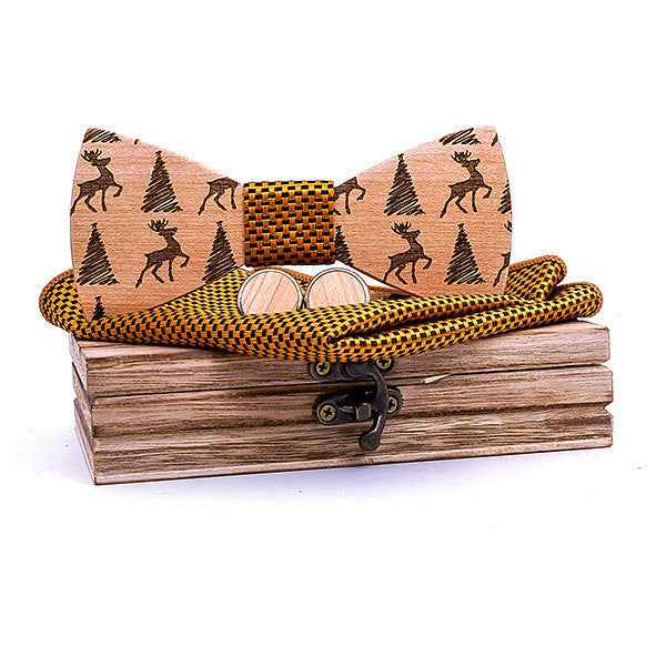 Christmas gift elk design wooden bow tie