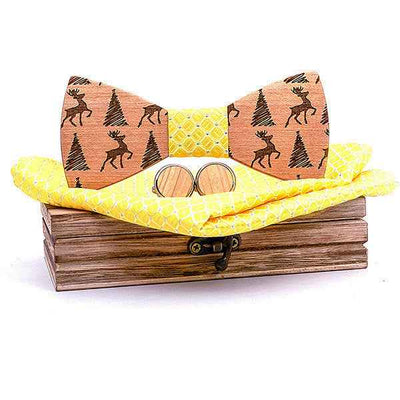 Christmas gift elk design wooden bow tie