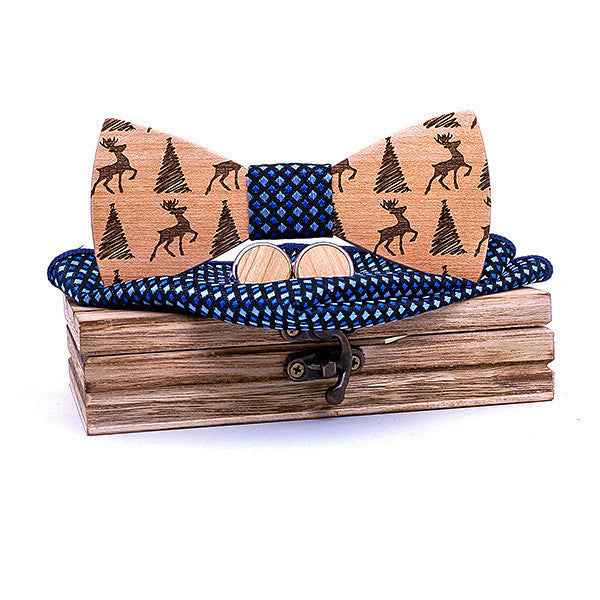Christmas gift elk design wooden bow tie
