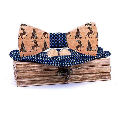Christmas gift elk design wooden bow tie