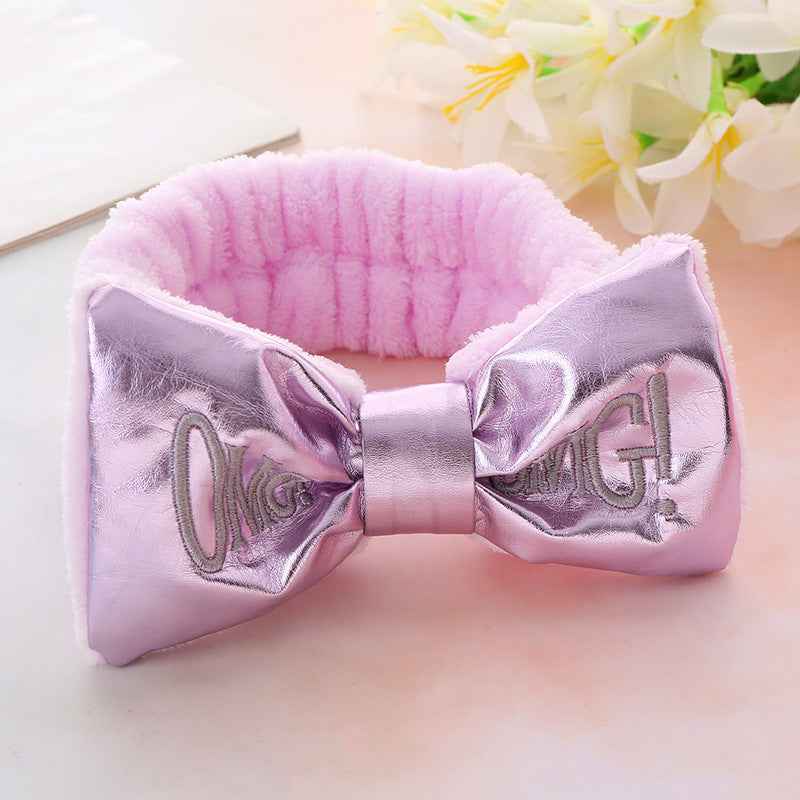 Cute Letters Bow Hair Band Girls Makeup And Face Wash Hair Band