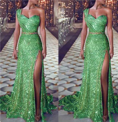 Women's Clothing One-shoulder Sleeveless Bronzing Split Dress