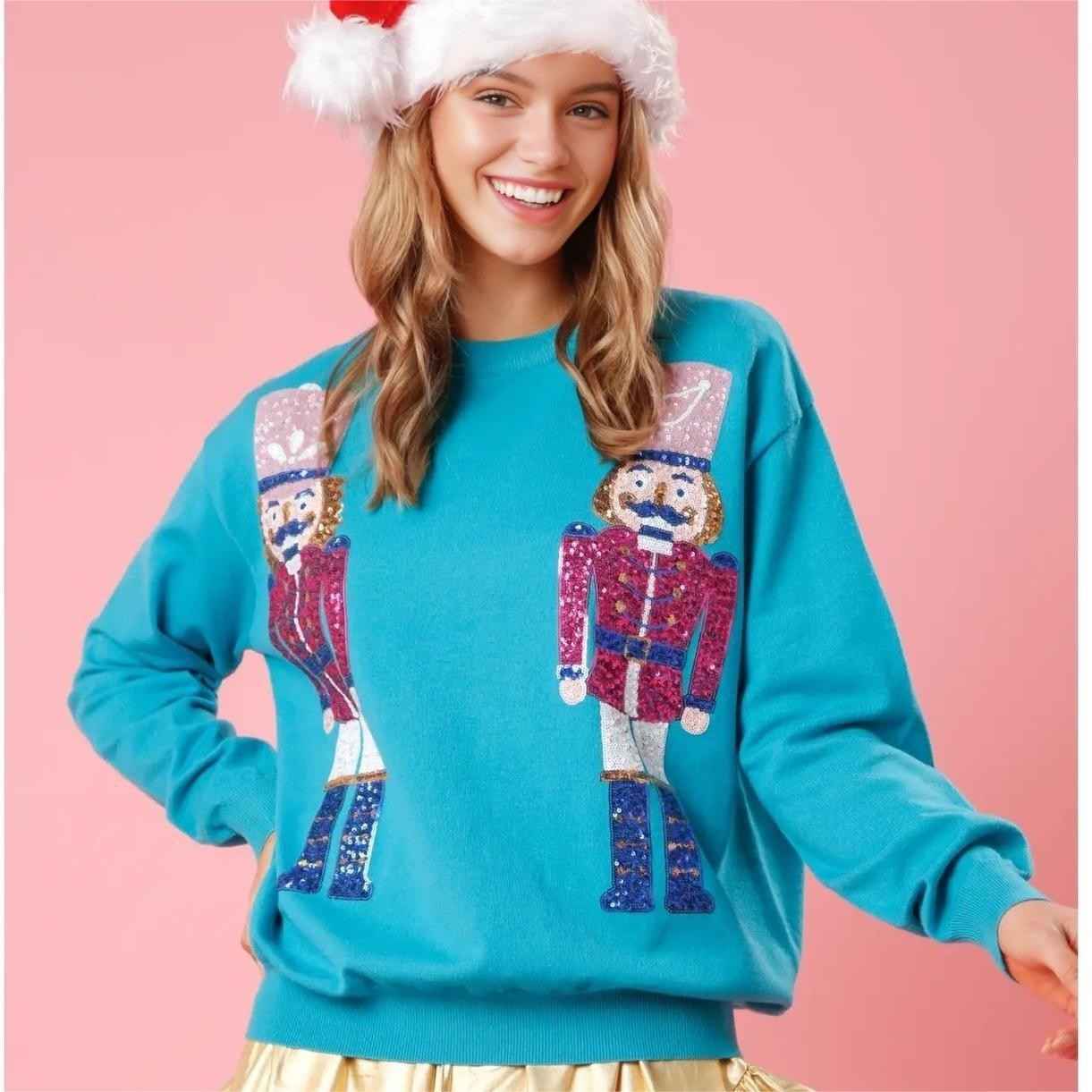 Women's Round Neck Loose Christmas Sequined Sweater