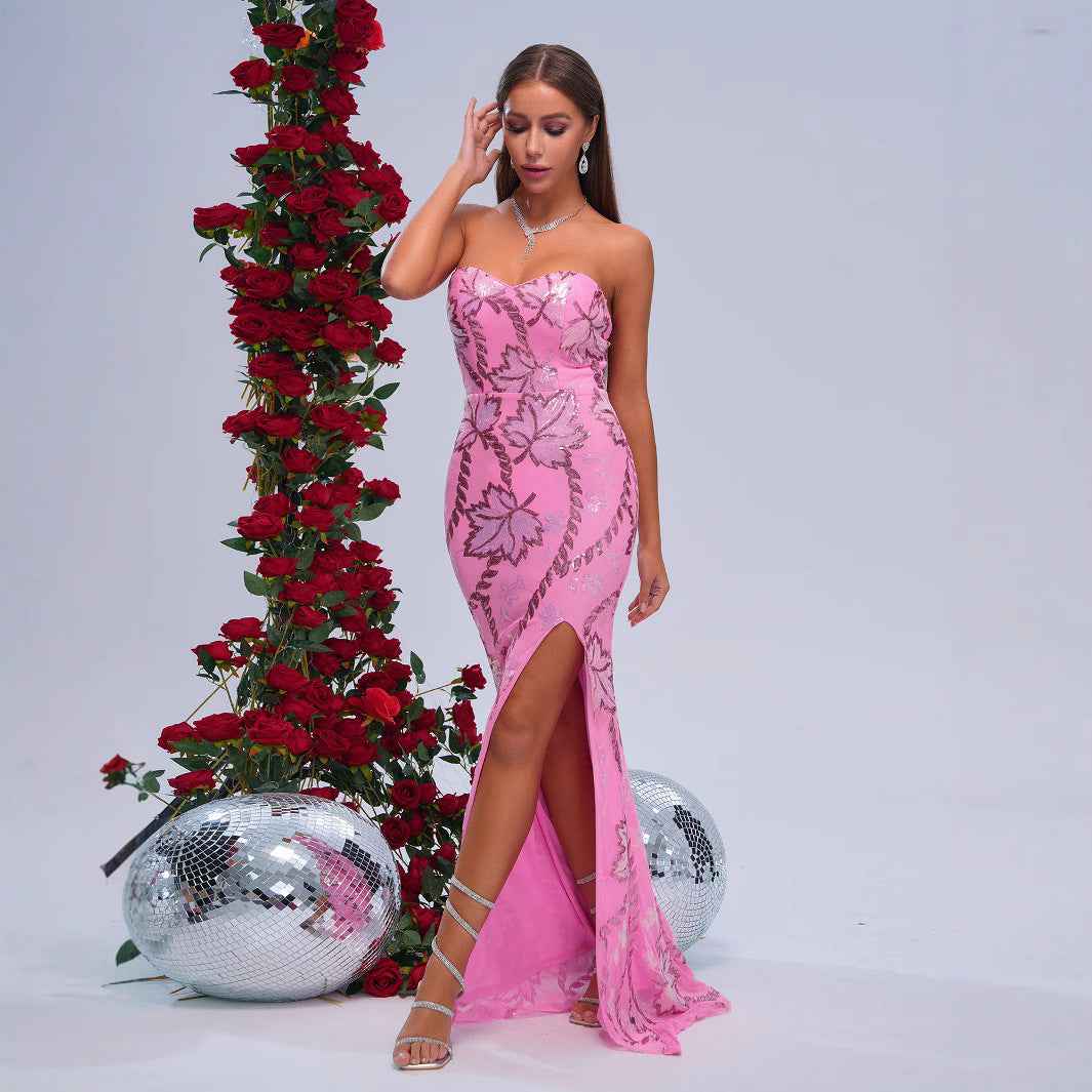 Wrapped Chest Off-neck Sheath Sequined Banquet Fishtail Evening Dress