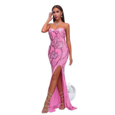Wrapped Chest Off-neck Sheath Sequined Banquet Fishtail Evening Dress