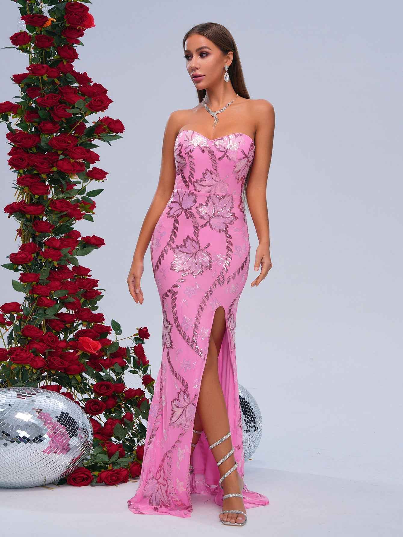 Wrapped Chest Off-neck Sheath Sequined Banquet Fishtail Evening Dress