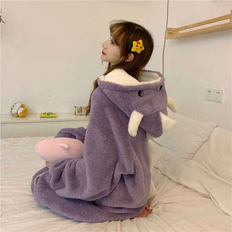 Women's Long Ears Hooded Pajamas Fall And Winter Plus Velvet