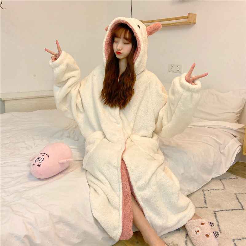 Women's Long Ears Hooded Pajamas Fall And Winter Plus Velvet
