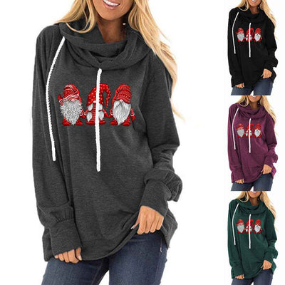 Christmas Print Drop Collar Long-sleeved Sweatshirt