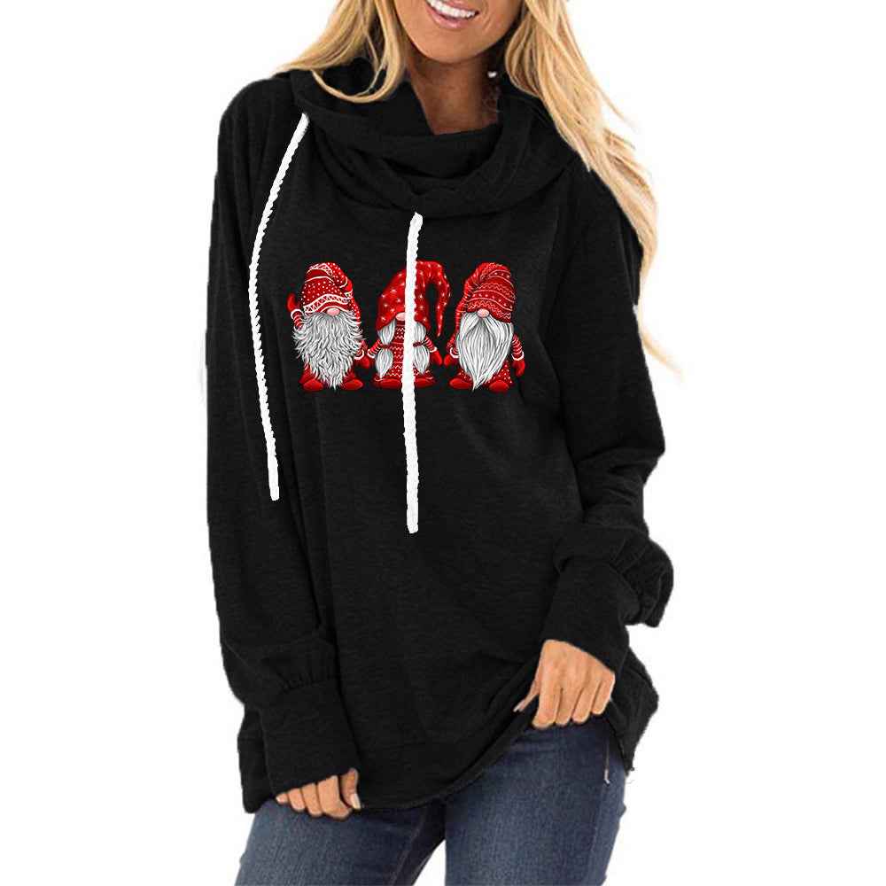 Christmas Print Drop Collar Long-sleeved Sweatshirt