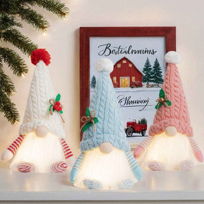 Christmas High-end Decorations With Lights Knitted Hat Luminous Doll