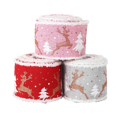 Linen Elk Christmas Tree Ribbon Gift Gift Box Wrapping Ribbon