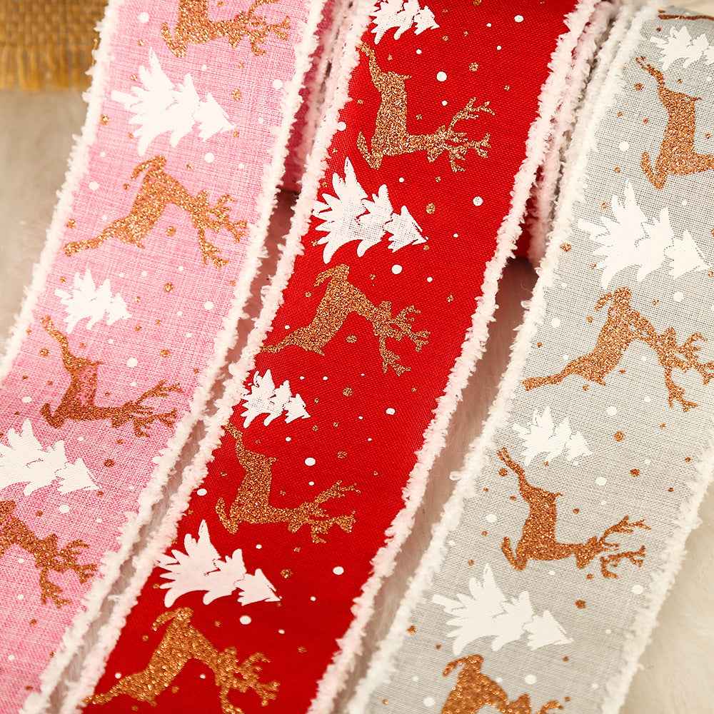 Linen Elk Christmas Tree Ribbon Gift Gift Box Wrapping Ribbon