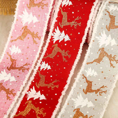 Linen Elk Christmas Tree Ribbon Gift Gift Box Wrapping Ribbon