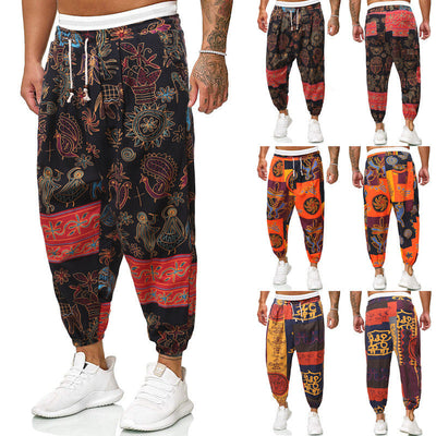 Casual Harem Pants Men's Ethnic Style Cotton And Linen Loose Cropped Trousers SHOPPORA