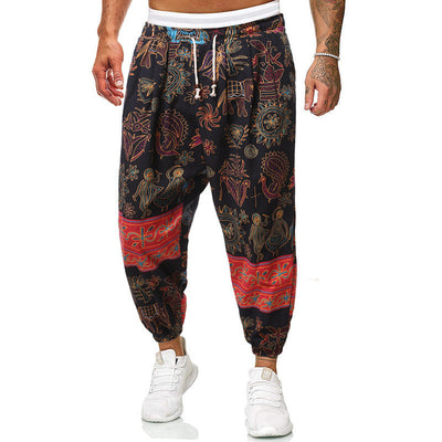 Casual Harem Pants Men's Ethnic Style Cotton And Linen Loose Cropped Trousers SHOPPORA