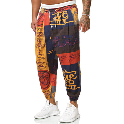 Casual Harem Pants Men's Ethnic Style Cotton And Linen Loose Cropped Trousers SHOPPORA