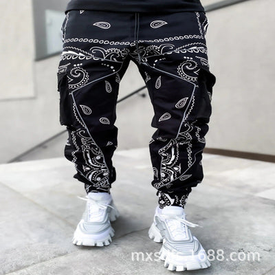Men's Print Trousers Loose Bloomers Casual Wide-Leg Harem Pants SHOPPORA