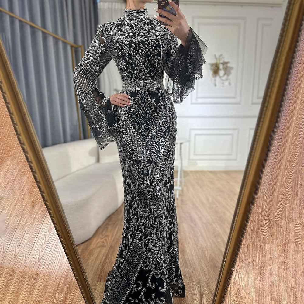 Red High Collar Fishtail Evening Long Dress