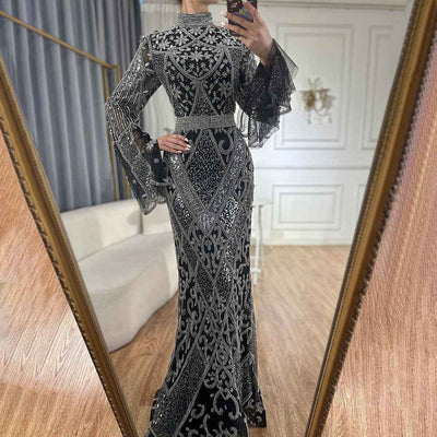 Red High Collar Fishtail Evening Long Dress