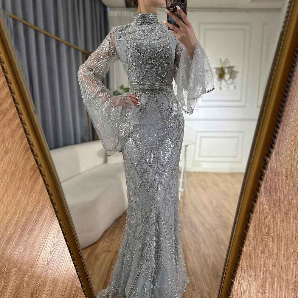 Red High Collar Fishtail Evening Long Dress