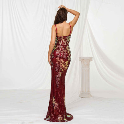 Sling Off-neck Sheath Sequined Banquet Fishtail Evening Dress