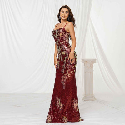 Sling Off-neck Sheath Sequined Banquet Fishtail Evening Dress