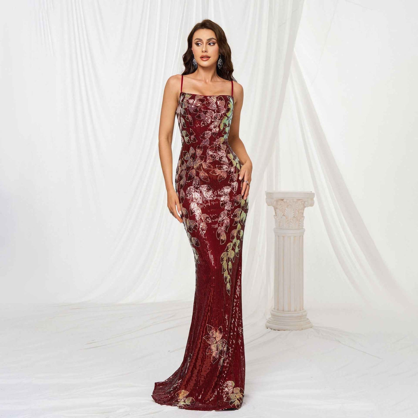 Sling Off-neck Sheath Sequined Banquet Fishtail Evening Dress