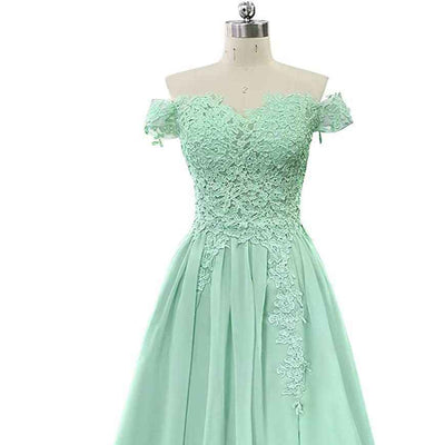 Women's Off-shoulder Shoulder-baring Long Prom Dress Slit Lace