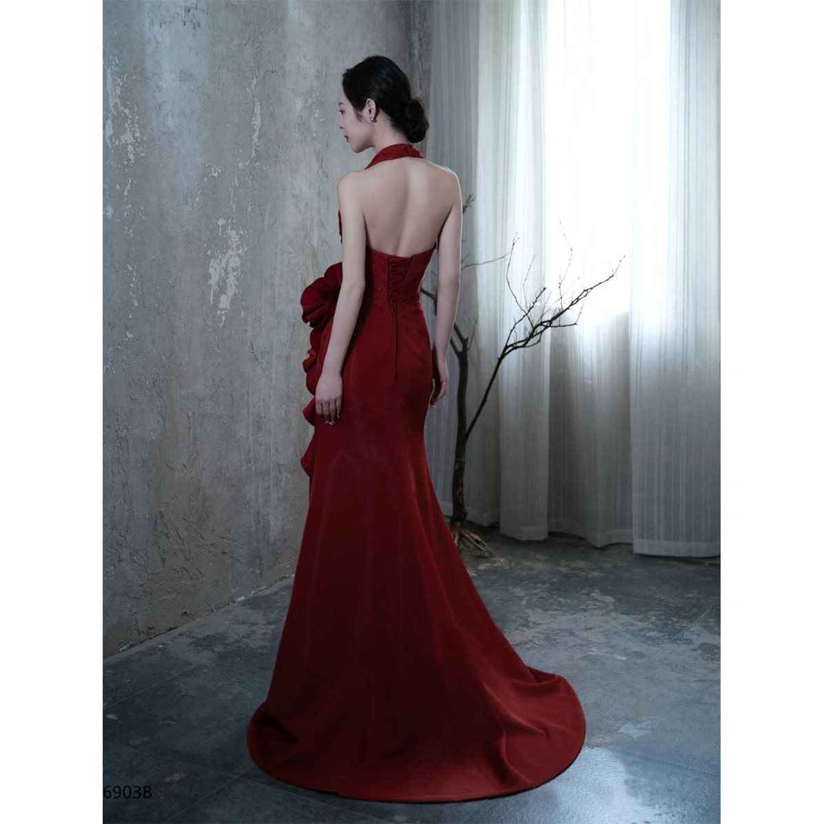 Socialite Style Wine Red Elegant Halter Bride Wedding Toast Dress