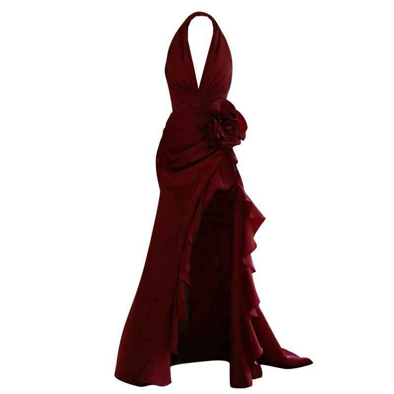 Socialite Style Wine Red Elegant Halter Bride Wedding Toast Dress