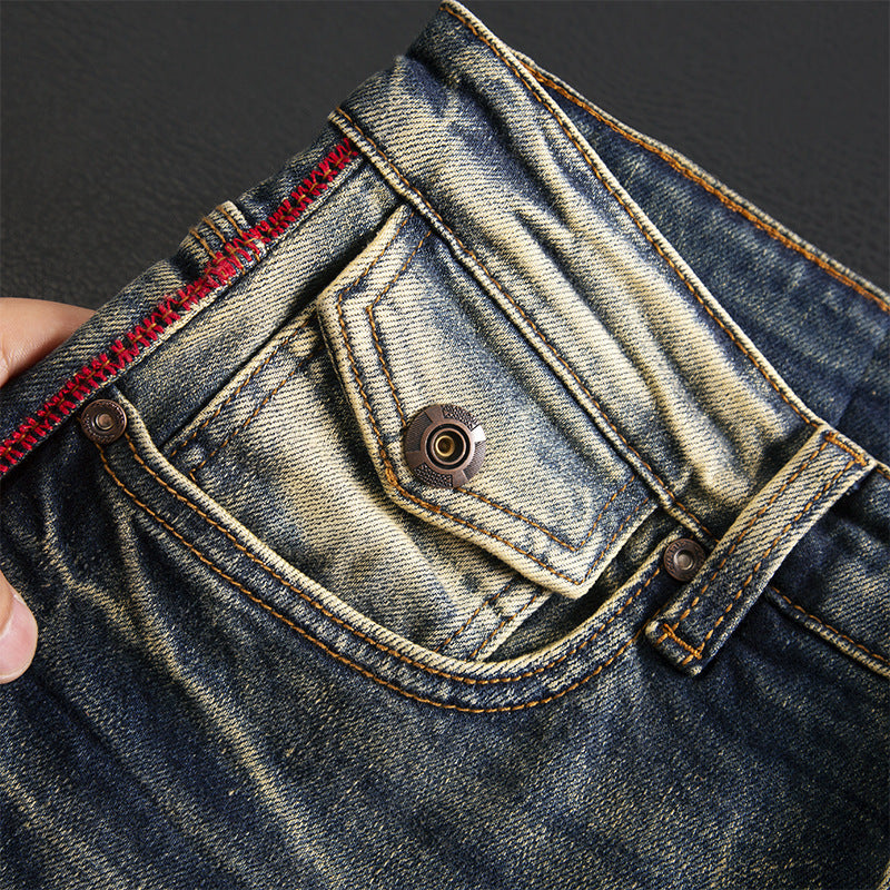 Men's American Retro Nostalgic Washed Slim-fitting Small Straight Stretch Pu Handsome Autumn And Winter Fashion SHOPPORA